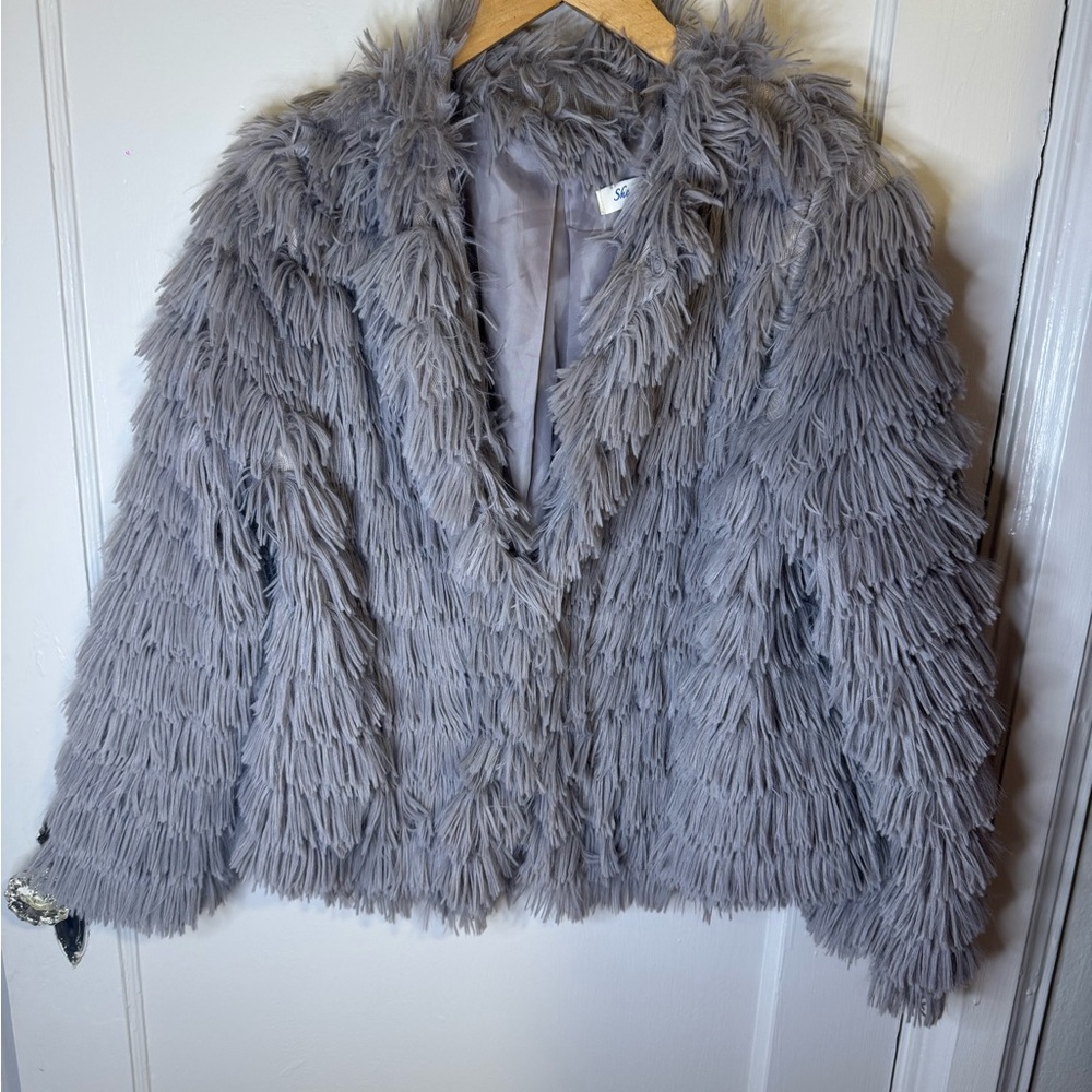 She + Sky Gray Teddy Jacket Plush Faux Fur